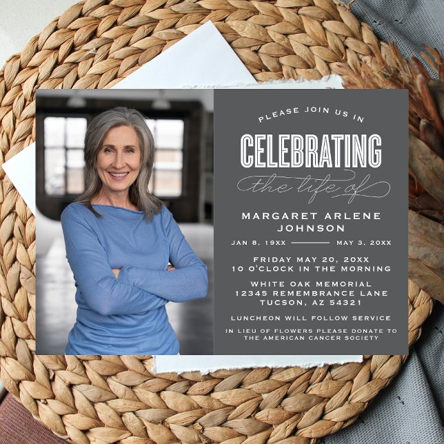 BOLD MODERN SCRIPT CELEBRATION OF LIFE FUNERAL INVITATION (Creator Uploaded)