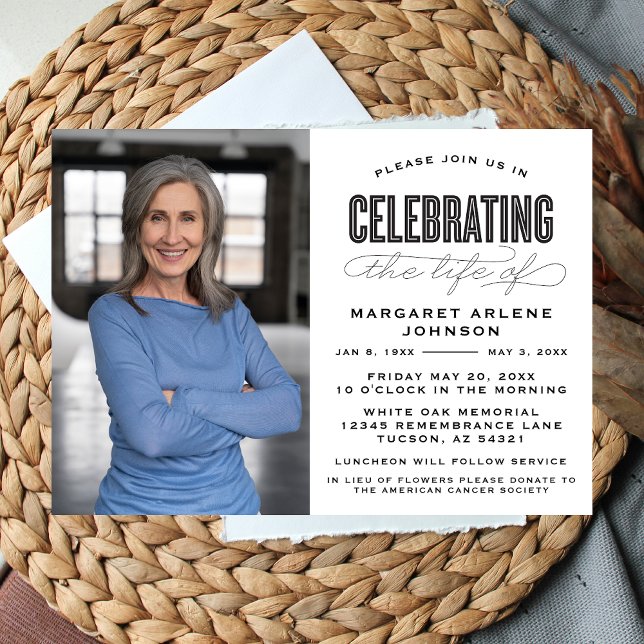 BOLD MODERN SCRIPT CELEBRATION OF LIFE FUNERAL INVITATION (Creator Uploaded)