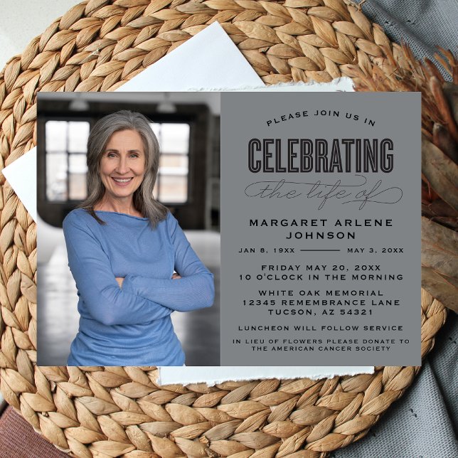 BOLD MODERN SCRIPT CELEBRATION OF LIFE FUNERAL INVITATION (Creator Uploaded)