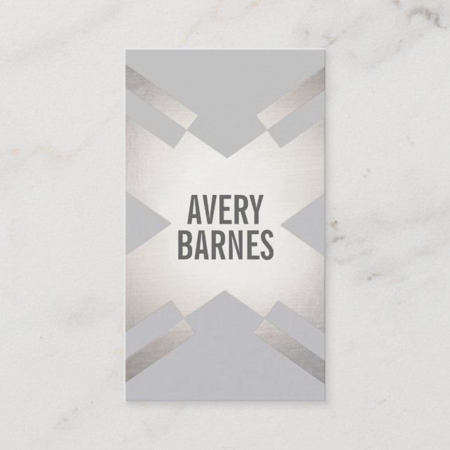 Bold Modern Silver and Light Grey Geometric Design Business Card (Front)
