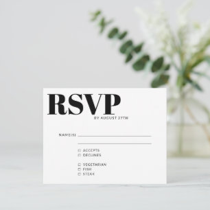 Bold Modern Simple Black White QR Code Meal Choice RSVP Card