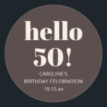 Bold Modern Simple Brown 50th Birthday Party Favor Classic Round Sticker<br><div class="desc">This personalized birthday sticker features a rich brown background with ivory cream typography and a bold milestone message on a round format. Customize the name, age, and date to use on favor bags, envelopes, drink cups, or party packaging. The clean layout works especially well for milestone birthdays and adult celebrations....</div>