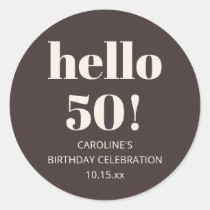 Bold Modern Simple Brown 50th Birthday Party Favou Classic Round Sticker