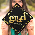 Bold modern simple girly gold typography on black graduation cap topper<br><div class="desc">Your favourite grad will stand out and make a statement when they wear this graduation cap topper! Let them celebrate their milestone with this stunning, simple, modern, custom graduation keepsake. Bold, graphic, faux gold foil typography and abstract gold polka dots overlay a black background. Personalize with your grad’s name and...</div>