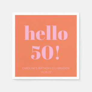 Bold Modern Simple Orange Pink 50th Birthday Party Napkin