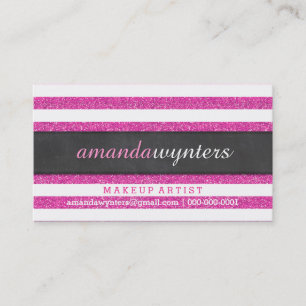 BOLD modern simple strip pattern hot pink glitter Business Card