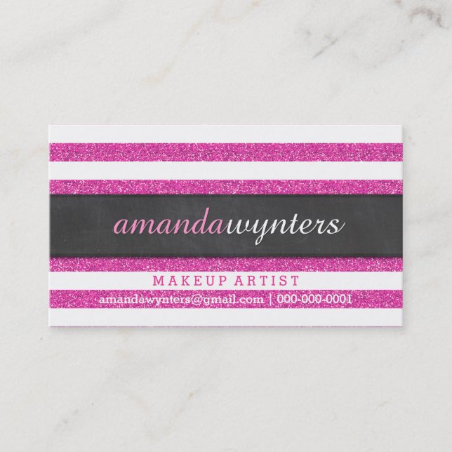 BOLD modern simple strip pattern hot pink glitter Business Card (Front)