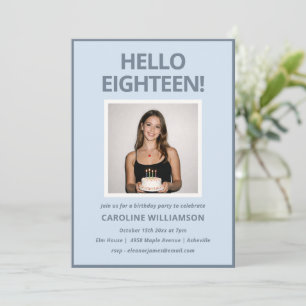 Bold Modern Soft Blue Photo 18th Birthday Party Invitation