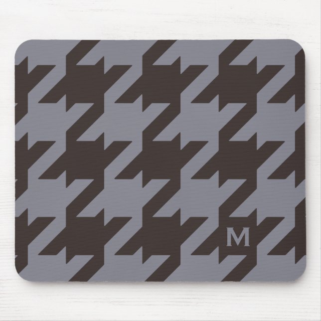 Bold modern steel grey houndstooth monogram mouse pad (Front)