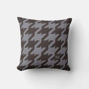 Bold modern steel grey houndstooth monogram throw pillow