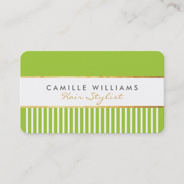 BOLD modern stylish comb design gold lime green Business Card (Front)