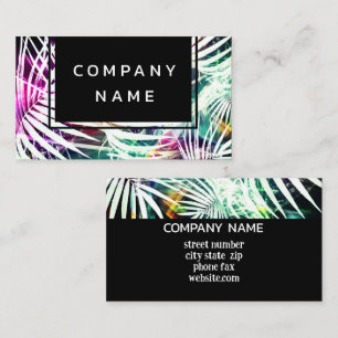 Bold Modern Tropical Palm Nature Art On Black Business Card