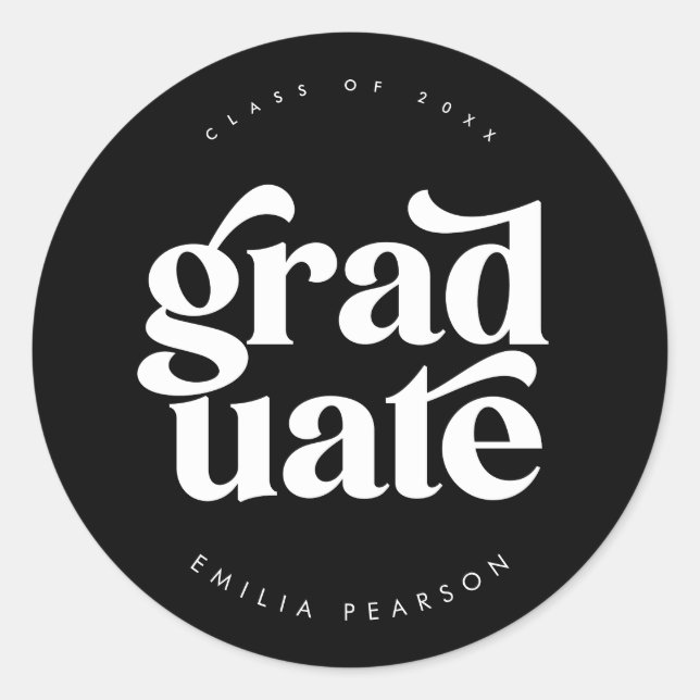Bold Modern Type Black Graduation Classic Round Sticker (Front)
