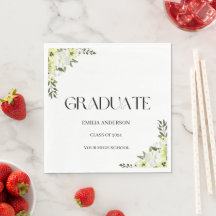 Bold Modern Type Black Graduation  Elegant Floral