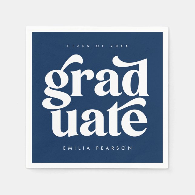 Bold Modern Type Blue Graduation Party Napkin (Front)