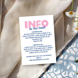 Bold Modern Type Funky Colourful Blue Pink Wedding Enclosure Card