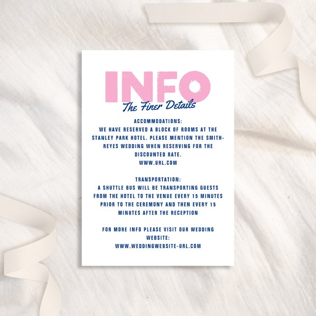 Bold Modern Type Funky Colourful Blue Pink Wedding Enclosure Card (Creator Uploaded)