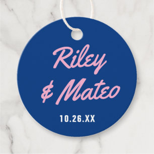 Bold Modern Type Funky Colourful Blue Pink Wedding Favour Tags
