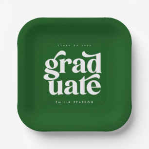Bold Modern Type Green Graduation Party Paper Plate