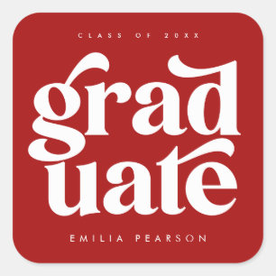 Bold Modern Type Red Graduation Square Sticker