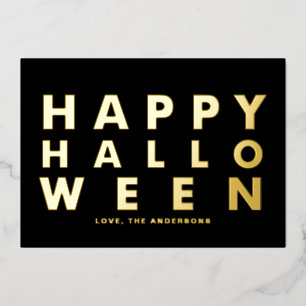 Bold Modern Typography Black Happy Halloween Foil Holiday Card