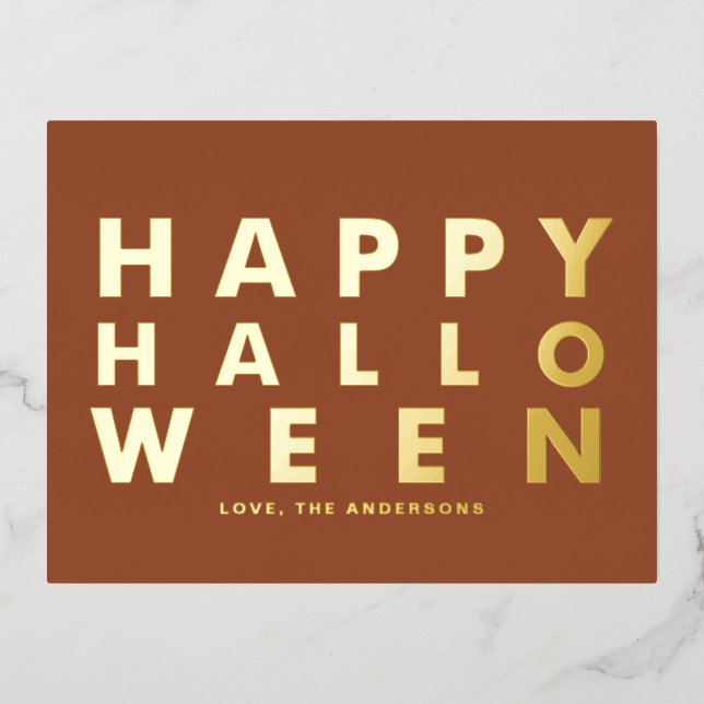 Bold Modern Typography Terracotta Happy Halloween Foil Holiday Postcard (Front)