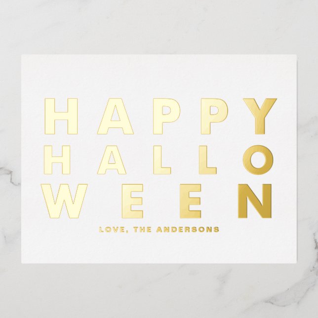 Bold Modern Typography White Happy Halloween Foil Holiday Postcard (Front)