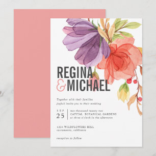 Bold Modern Watercolor Wildflowers wedding Invitation