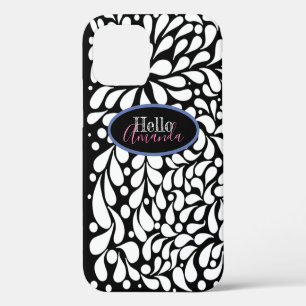 Bold modern white flowers on black background Case