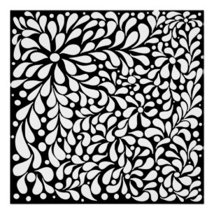 Bold modern white flowers on black background poster