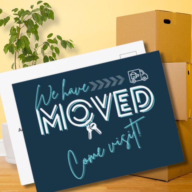 Bold Modern White Font We Have Moved Announcement Postcard (Creator Uploaded)