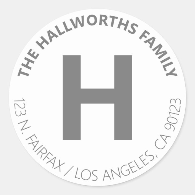 Bold Modern White & Grey Return Address Classic Round Sticker (Front)