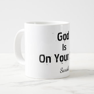 Bold Modern White Name Faith God Is On Your Side  Large Coffee Mug