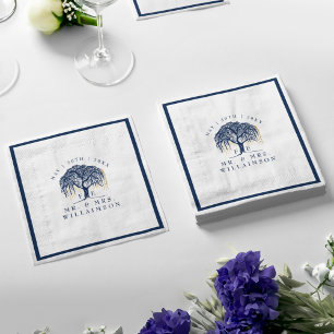 Bold Modern Willow Tree Navy Blue Gold Wedding Napkin