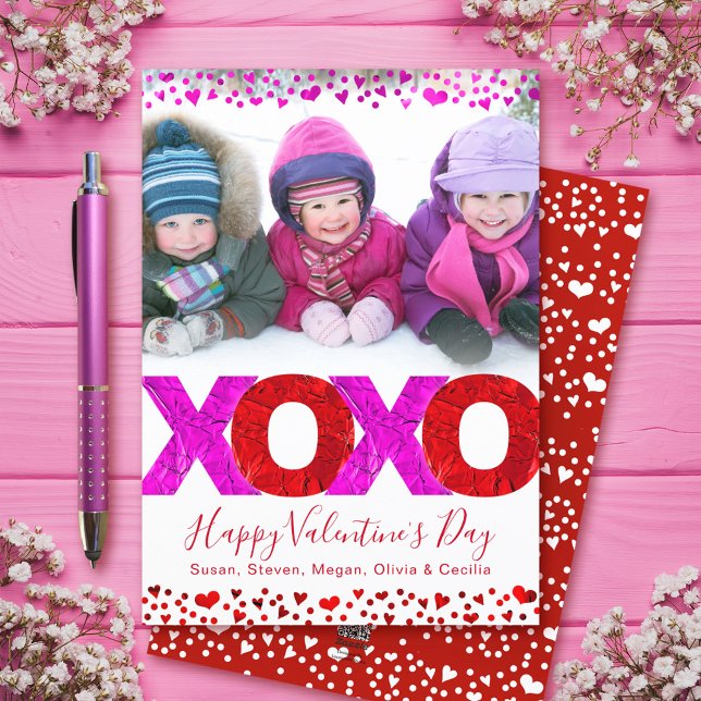 Bold Modern XOXO Valentine’s Day Photo Hearts  Holiday Card (Creator Uploaded)