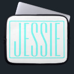 Bold & Modern Your Name or Word | Turquoise White Laptop Sleeve<br><div class="desc">Bold & modern.</div>