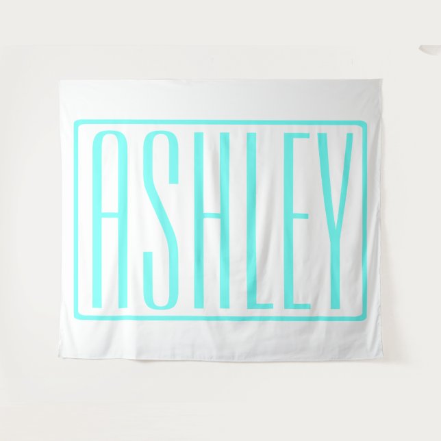 Bold & Modern Your Name or Word | Turquoise White Tapestry (Front (Horizontal))