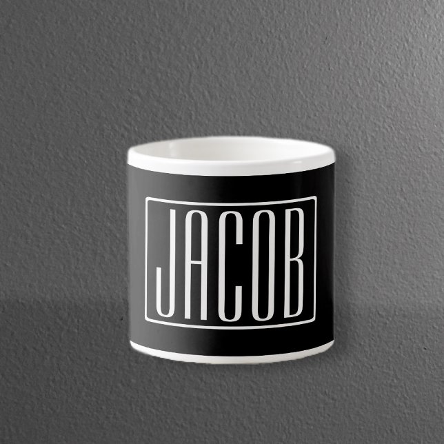 Bold & Modern Your Name or Word | White On Black Espresso Cup (Creator Uploaded)