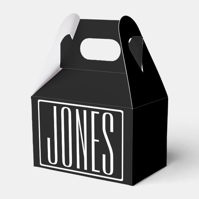 Bold & Modern Your Name or Word | White On Black Favor Box (Front Side)