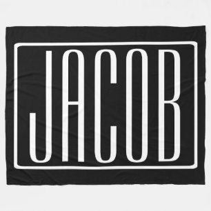 Bold & Modern Your Name or Word   White On Black Fleece Blanket