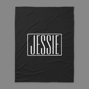 Bold & Modern Your Name or Word White On Black Fleece Blanket