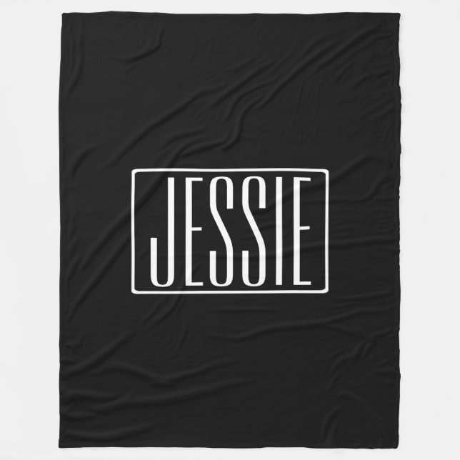 Bold & Modern Your Name or Word | White On Black Fleece Blanket (Front)