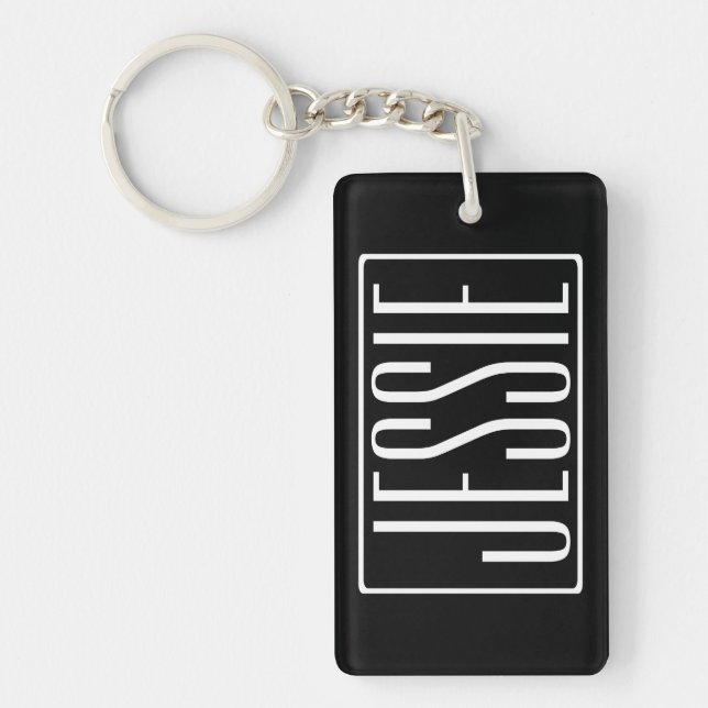 Bold & Modern Your Name or Word | White On Black Keychain (Front)