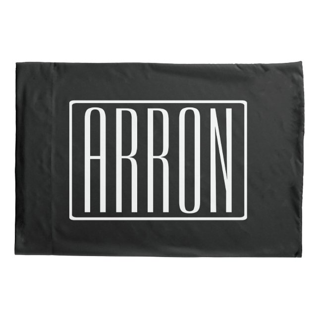 Bold & Modern Your Name or Word | White On Black Pillowcase (Back)