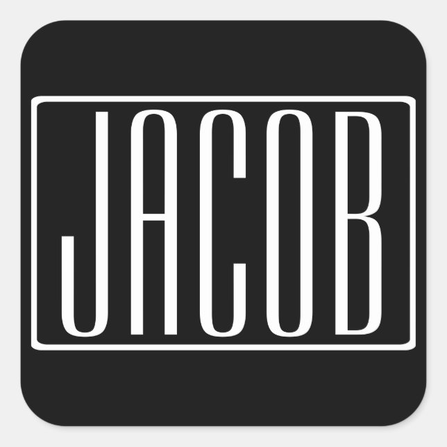 Bold & Modern Your Name or Word | White On Black Square Sticker (Front)