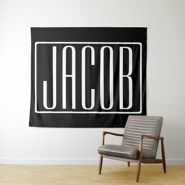 Bold & Modern Your Name or Word | White On Black Tapestry (In Situ (Horizontal))