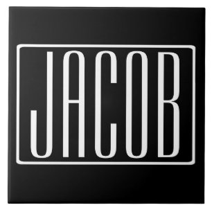 Bold & Modern Your Name or Word   White On Black Tile