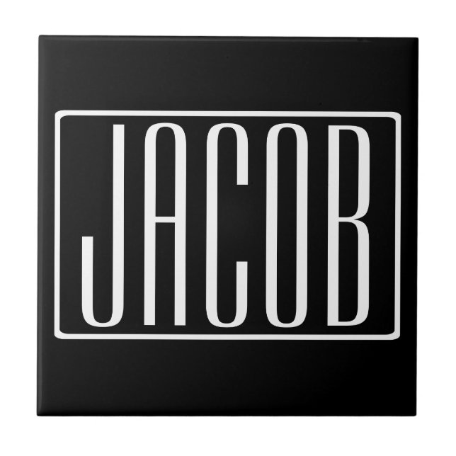Bold & Modern Your Name or Word | White On Black Tile (Front)