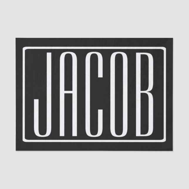 Bold & Modern Your Name or Word | White On Black Tissue Paper (Front)