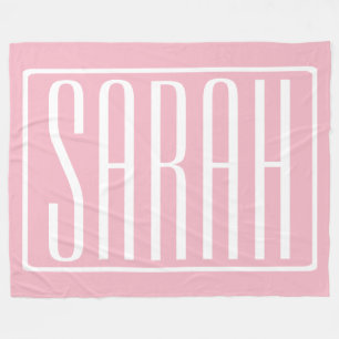 Bold & Modern Your Name or Word White On Pink Fleece Blanket